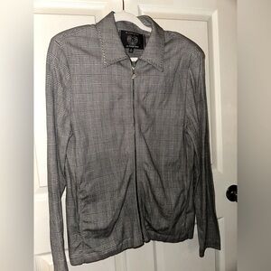 St. John Sport by Marie Gray black plaid studded collared blazer jacket M winter